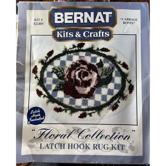 Vintage 2002 BERNAT "Cabbage Roses" To Latch Hook 422405 Rug 36" x 27" Open Box - Picture 1 of 5